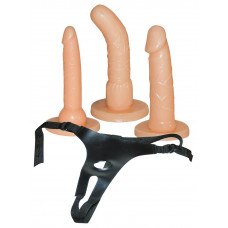 Страпон-сет с 3 бежевыми насадками You2Toys Strap-on и черными трусиками для фиксации
