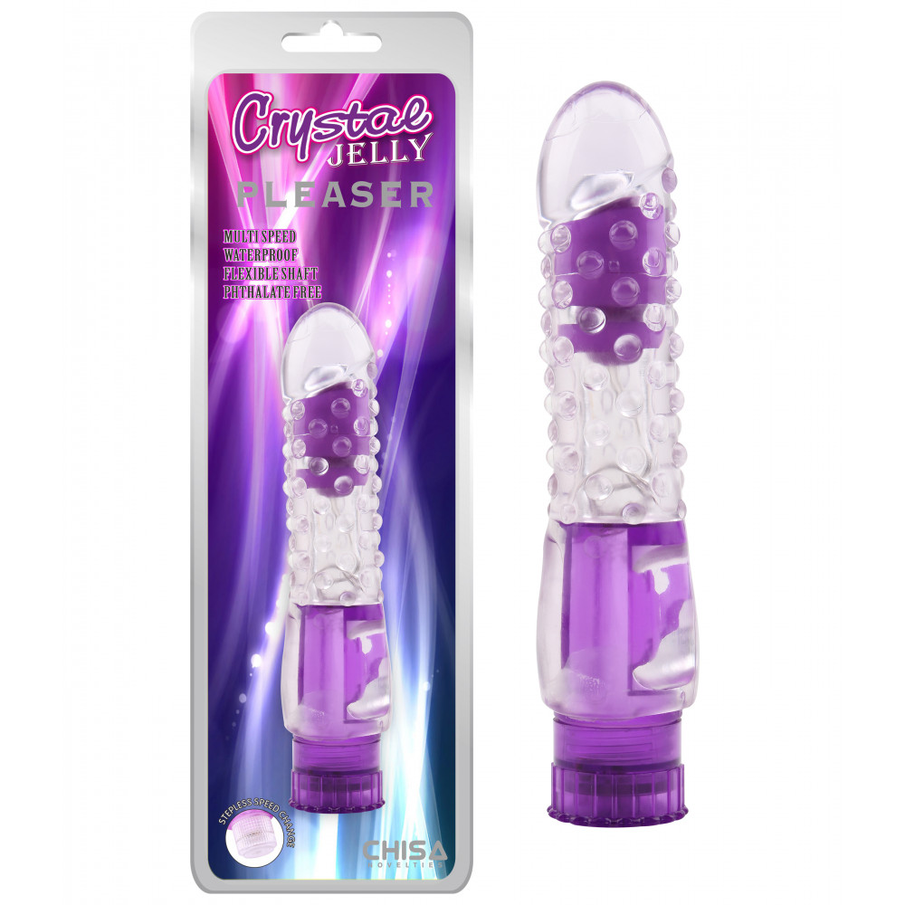 Секс игрушки - Вибратор прозрачный с рельефом Chisa Crystal Jellie Pleaser на батарейках, фиолетовый