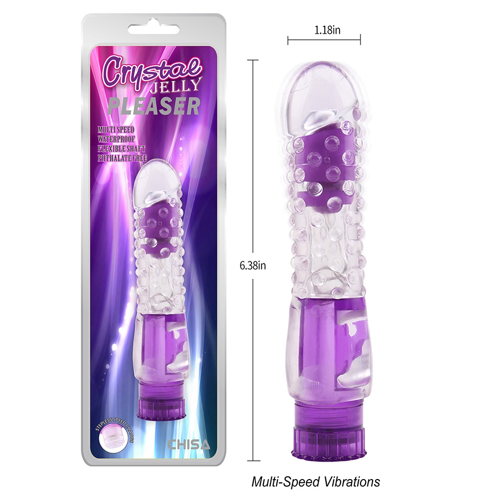 Секс игрушки - Вибратор прозрачный с рельефом Chisa Crystal Jellie Pleaser на батарейках, фиолетовый 6