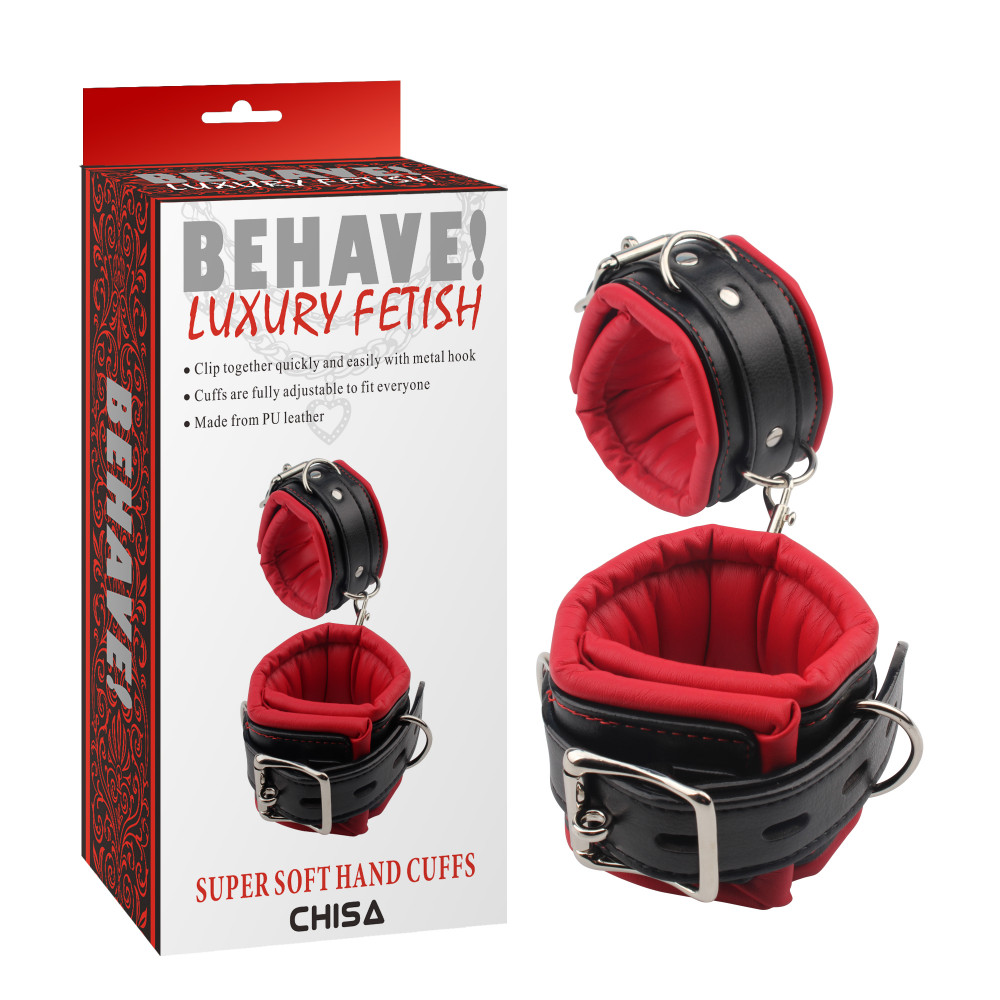 БДСМ игрушки - Наручники черные Chisa Behave! Luxury Fetish с мягкой красной подкладкой