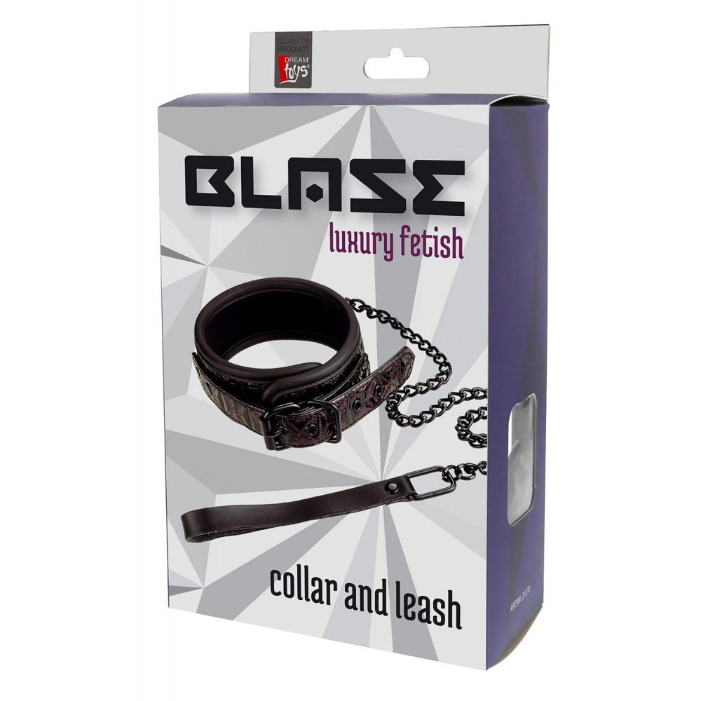 БДСМ игрушки - Ошейник с поводком BLAZE COLLAR AND LEASH PURPLE 1