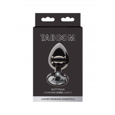 Анальная пробка L черная металлическая с черным камнем Butt Plug With Diamond Jewel Taboom