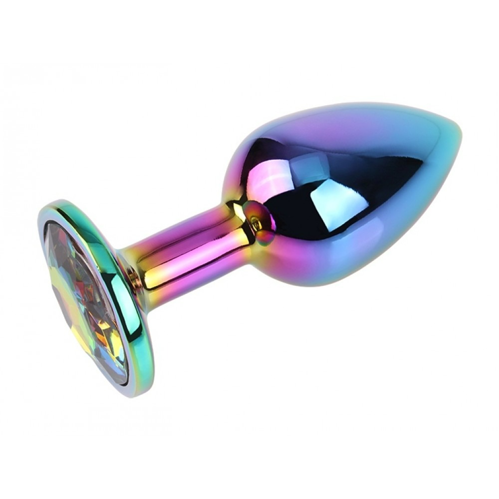 Секс игрушки - Анальная пробка с кристаллом S Rainbow Gem Chisa, металлическая, разноцветная, 7 х 2.7 см