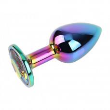 Анальная пробка с кристаллом S Rainbow Gem Chisa, металлическая, разноцветная, 7 х 2.7 см