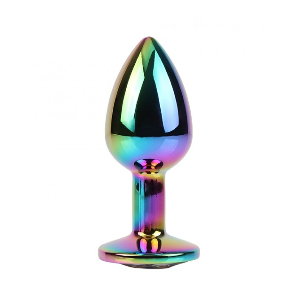 Секс игрушки - Анальная пробка с кристаллом S Rainbow Gem Chisa, металлическая, разноцветная, 7 х 2.7 см 4
