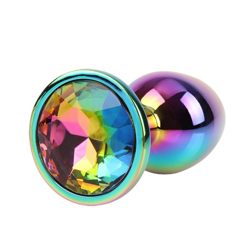 Секс игрушки - Анальная пробка с кристаллом S Rainbow Gem Chisa, металлическая, разноцветная, 7 х 2.7 см 2