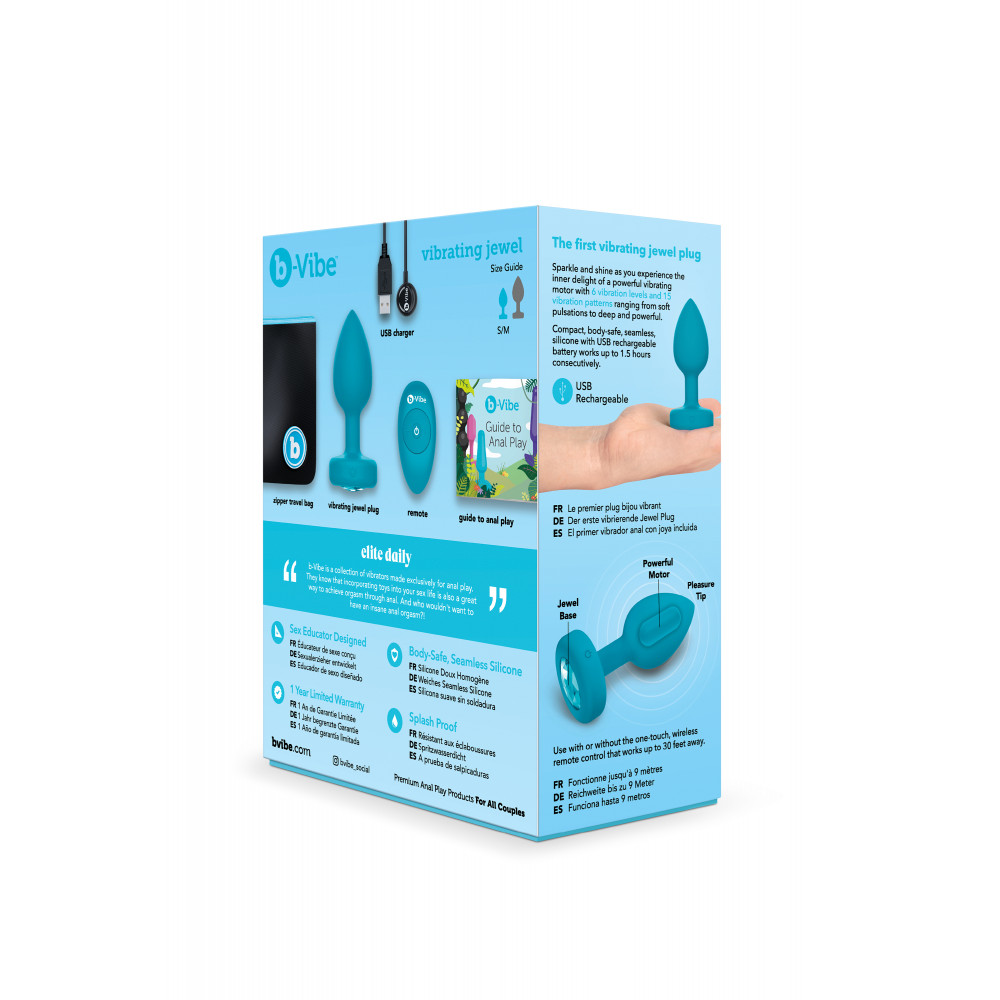 Секс игрушки - Анальная пробка с вибрацией и камнем B-Vibe - Vibrating Jewel Plug S/M, синяя 1