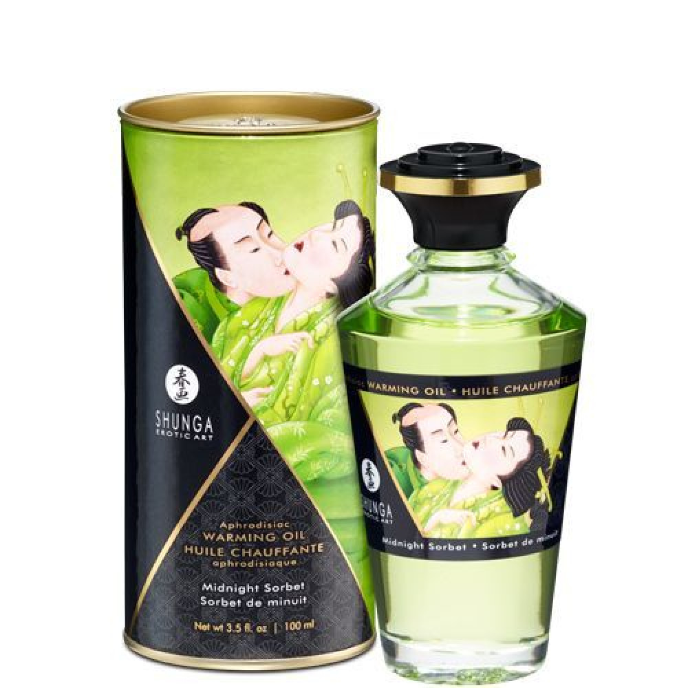 Массажные масла и свечи - Разогревающее масло Shunga Aphrodisiac Warming Oil - Midnight Sorbet (100 мл) без сахара, вкусный