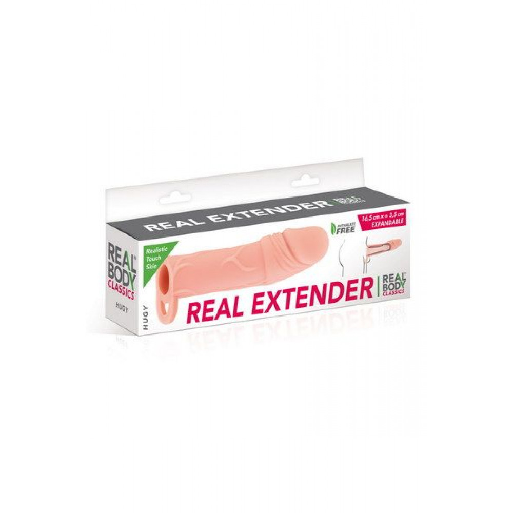 Насадки на член - Насадка на член Real Body - Real Extender HUGY с открытой головкой и кольцом для мошонки 1