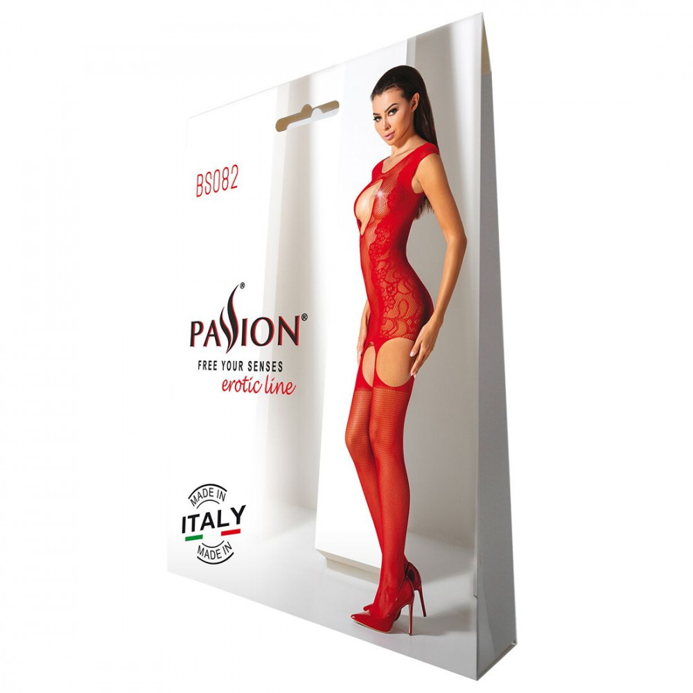 Бодистокинг - Ажурный бодистокинг с чулками Passion BS082 red 2