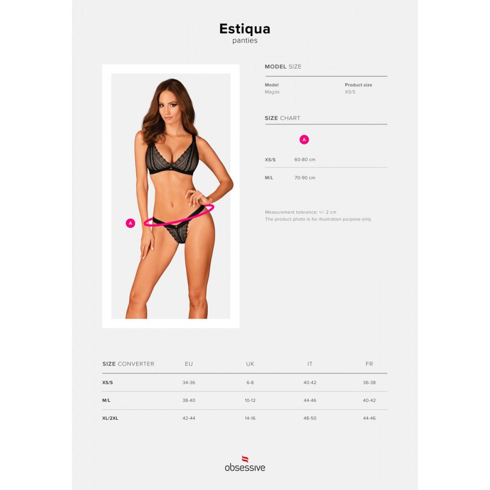Сексуальные трусики - Кружевные трусики с заниженной талией Obsessive Estiqua panties M/L, черные 1