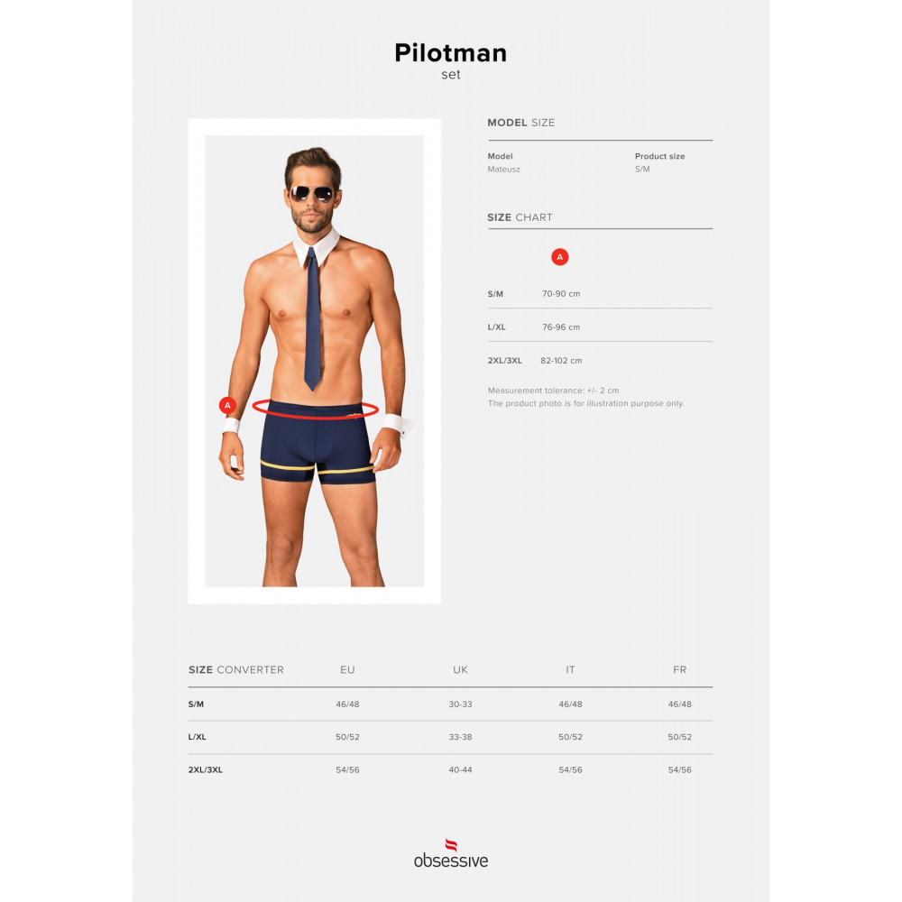 Боди, комплекты и костюмы - Эротический костюм пилота Obsessive Pilotman set L/XL, боксеры, манжеты, воротник с галстуком, очки 1