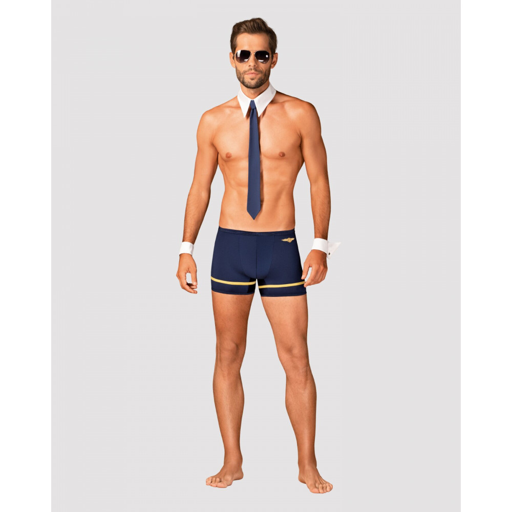 Боди, комплекты и костюмы - Эротический костюм пилота Obsessive Pilotman set L/XL, боксеры, манжеты, воротник с галстуком, очки 5