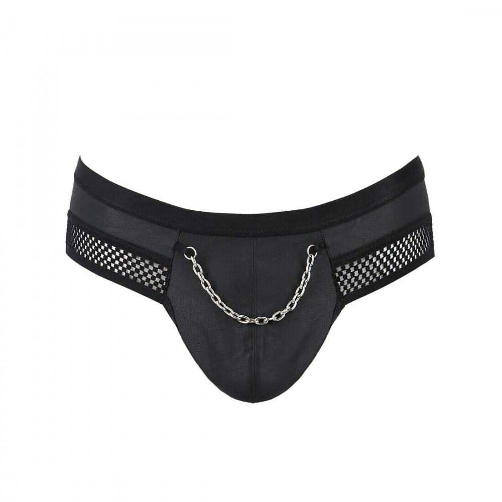 Стринги, трусы и шорты - Мужские трусы с цепочкой Passion 030 Slip Tom L/XL Black, экокожа, открытые ягодицы 2