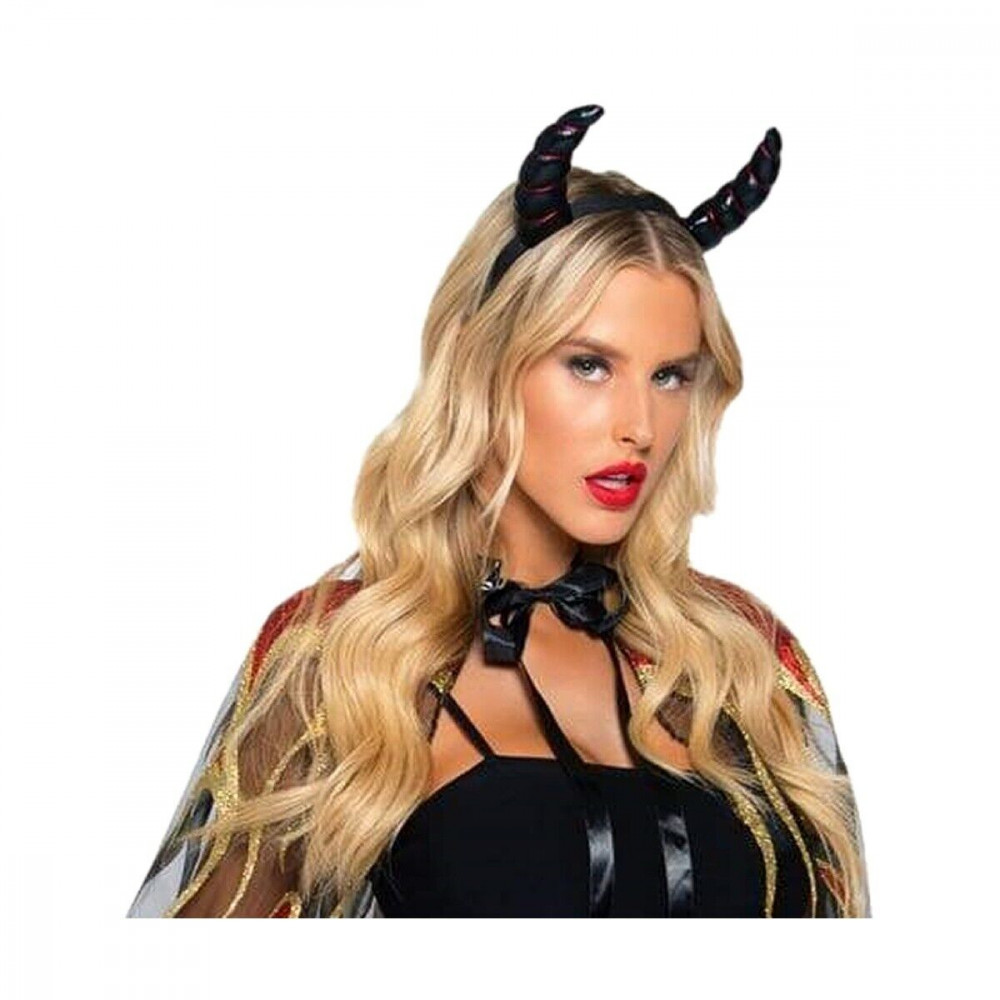 Эротические костюмы - Блестящая накидка Leg Avenue Devil cape and horns O/S 2