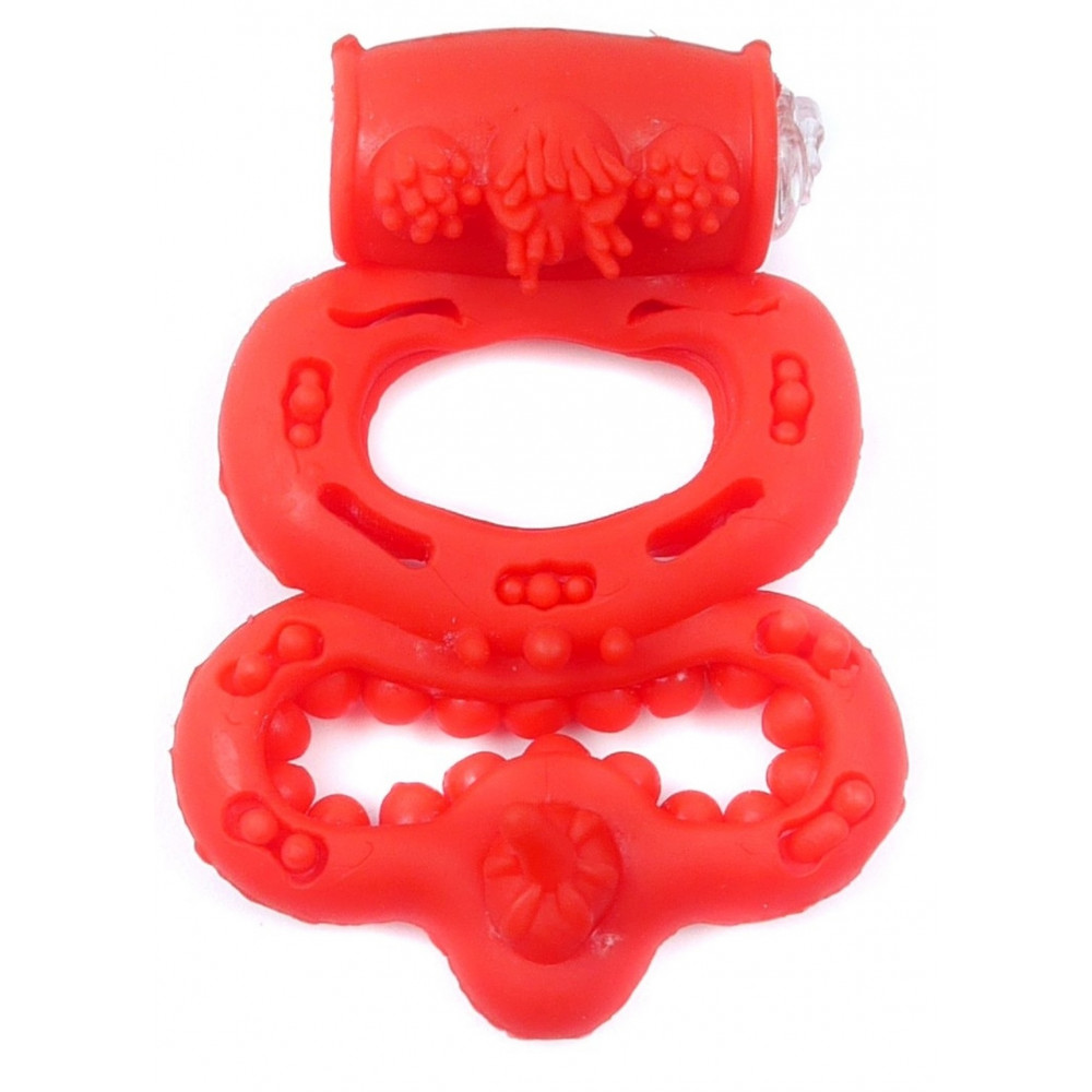 Эрекционные кольца и насадки на член - Эрекционное вибро кольцо BOSS Vibrating Duo Cock Ring Red, BS6700046