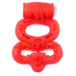 Эрекционное вибро кольцо BOSS Vibrating Duo Cock Ring Red, BS6700046