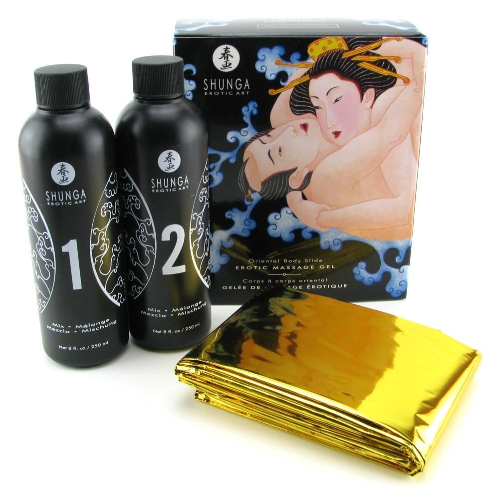 Массажные масла и свечи - Гель для NURU массажа Shunga Oriental Body-to-Body - Exotic Fruits (2 x 225 мл) плюс простыня