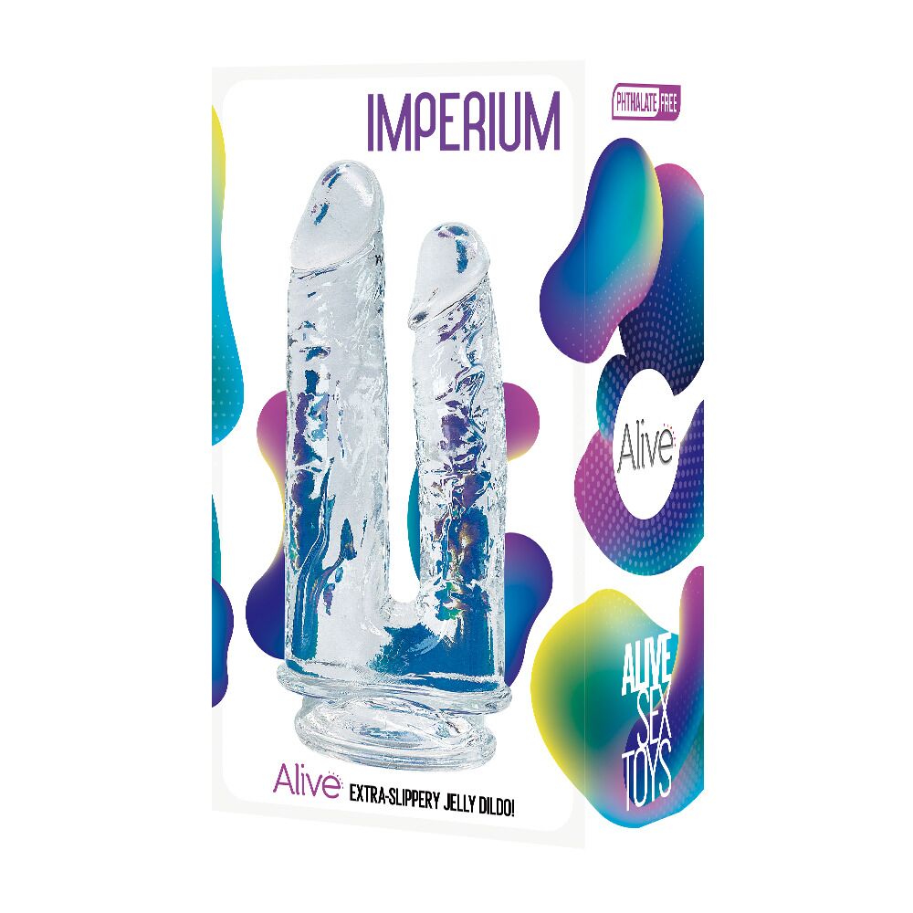 Двухсторонние фаллоимитаторы - Прозрачный фаллоимитатор Alive Imperium Jelly Dildo для двойного проникновения 1