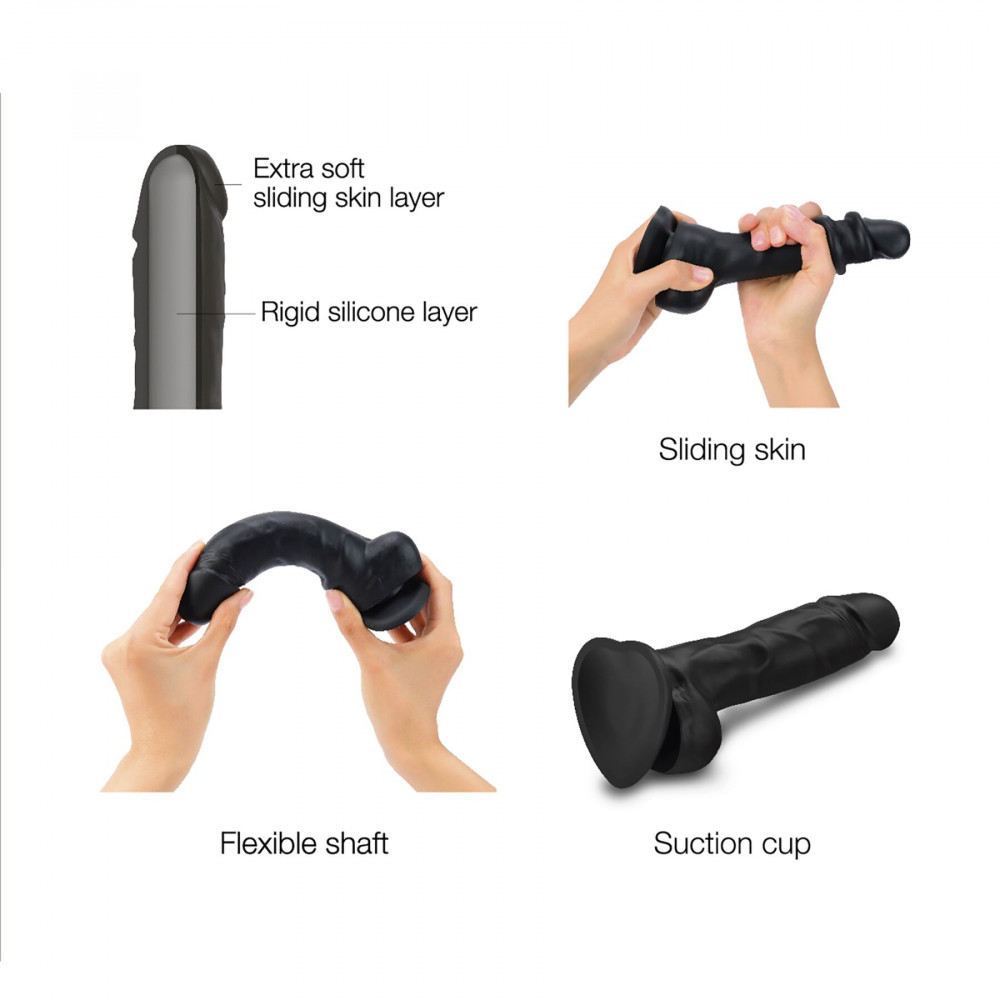 Фаллоимитаторы на присоске, двойные - Реалистичный фаллоимитатор Strap-On-Me Sliding Skin Realistic Dildo Black - S, эффект подвижной кожи 6