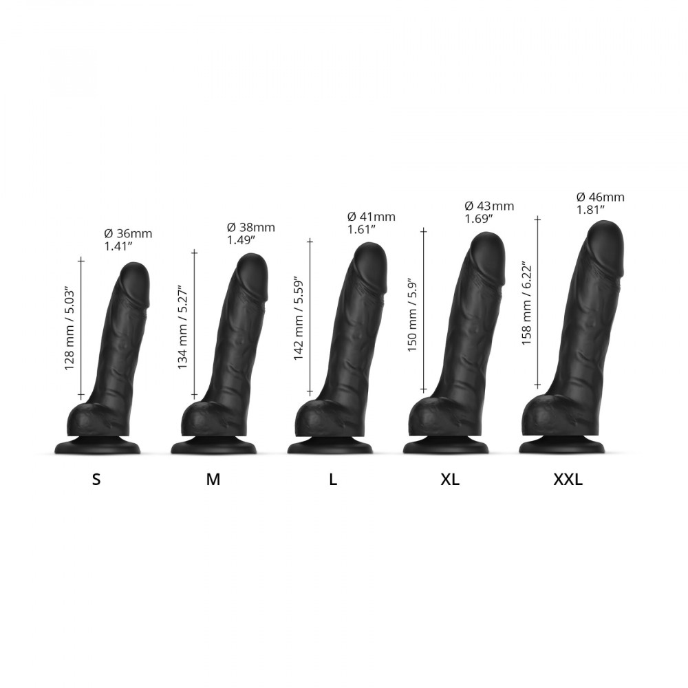Фаллоимитаторы на присоске, двойные - Реалистичный фаллоимитатор Strap-On-Me Sliding Skin Realistic Dildo Black - S, эффект подвижной кожи 5