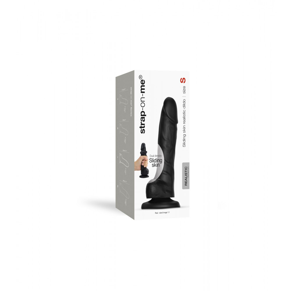 Фаллоимитаторы на присоске, двойные - Реалистичный фаллоимитатор Strap-On-Me Sliding Skin Realistic Dildo Black - S, эффект подвижной кожи 1