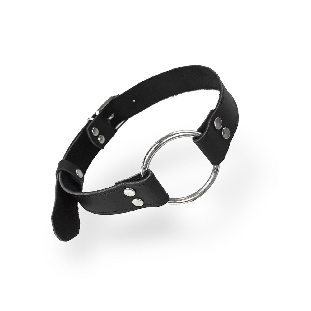 Кляп - Кляп Металлическое кольцо из натуральной кожи Art of Sex - Gag Ring Metal, цвет Черный 3