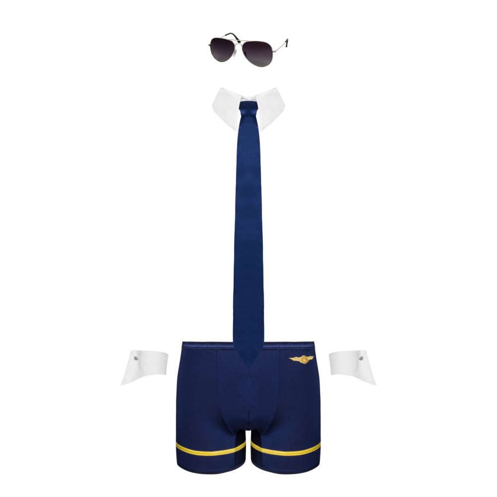 Боди, комплекты и костюмы - Эротический костюм пилота Obsessive Pilotman set 2XL/3XL, боксеры, манжеты, воротник с галстуком, оч 3