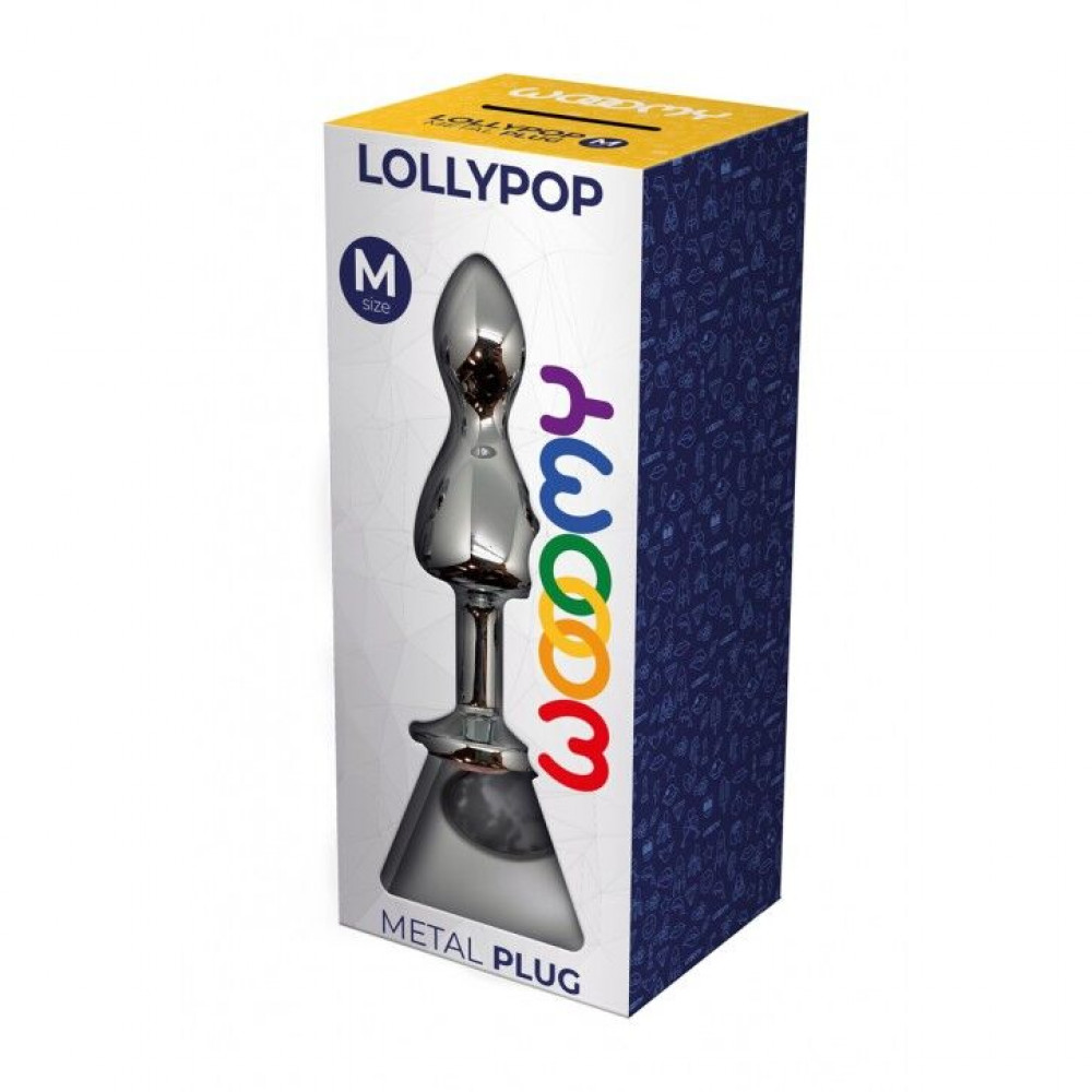 Анальная пробка - Металлическая анальна пробка Wooomy Lollypop Double Ball Metal Plug M, диаметр 3,1 см, длина 9,4 см 2