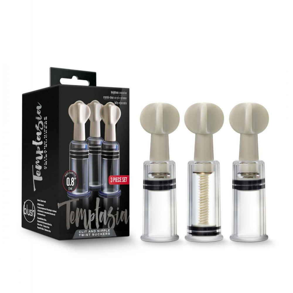 Секс игрушки - Вакуумные помпы для сосков и клитора Temptasia Blush, прозрачные, 3 шт. 1