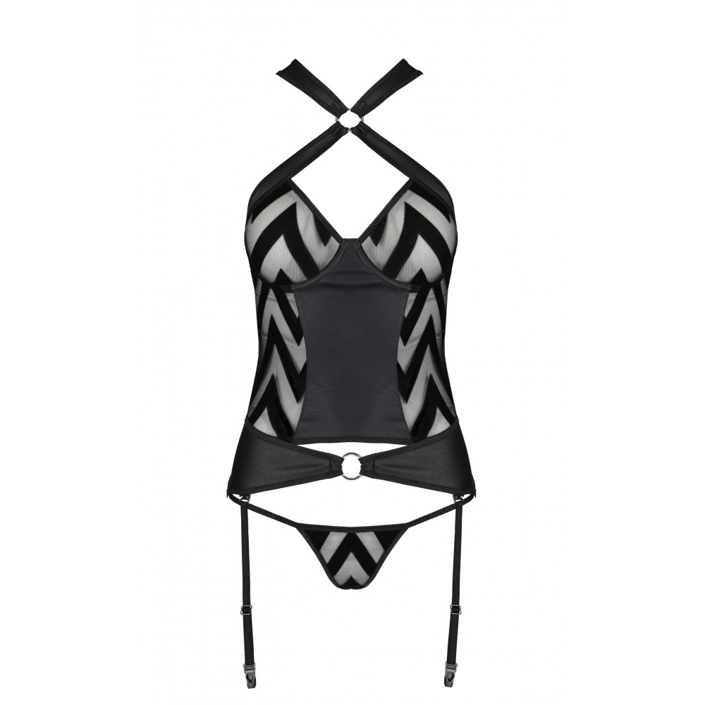 Эротическое белье - Корсет с геометрическим орнаментом и стринги HIMA CORSET black S/M - Passion 2