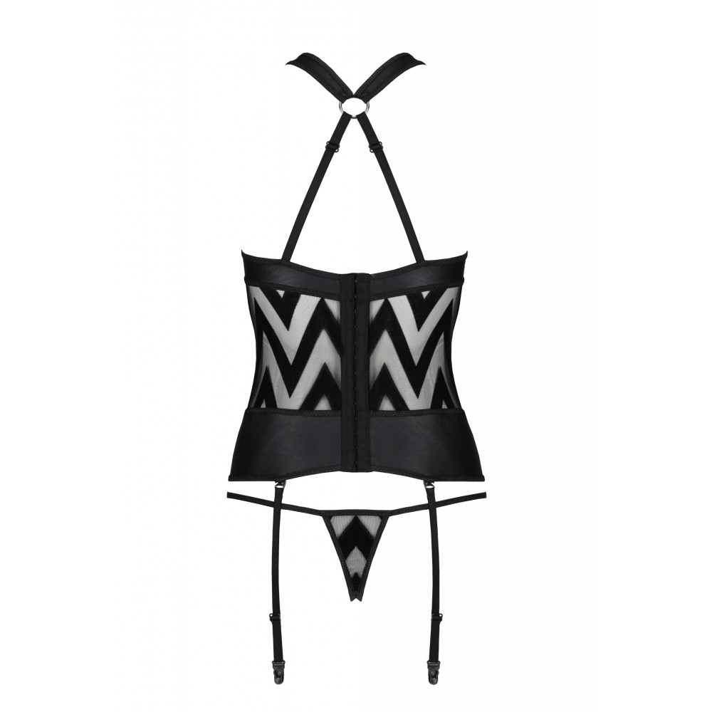 Эротическое белье - Корсет с геометрическим орнаментом и стринги HIMA CORSET black S/M - Passion 1