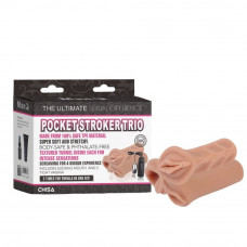 Набор мастурбаторов реалистиков Chisa Pocket Stroker Trio с вибропулей, бежевый