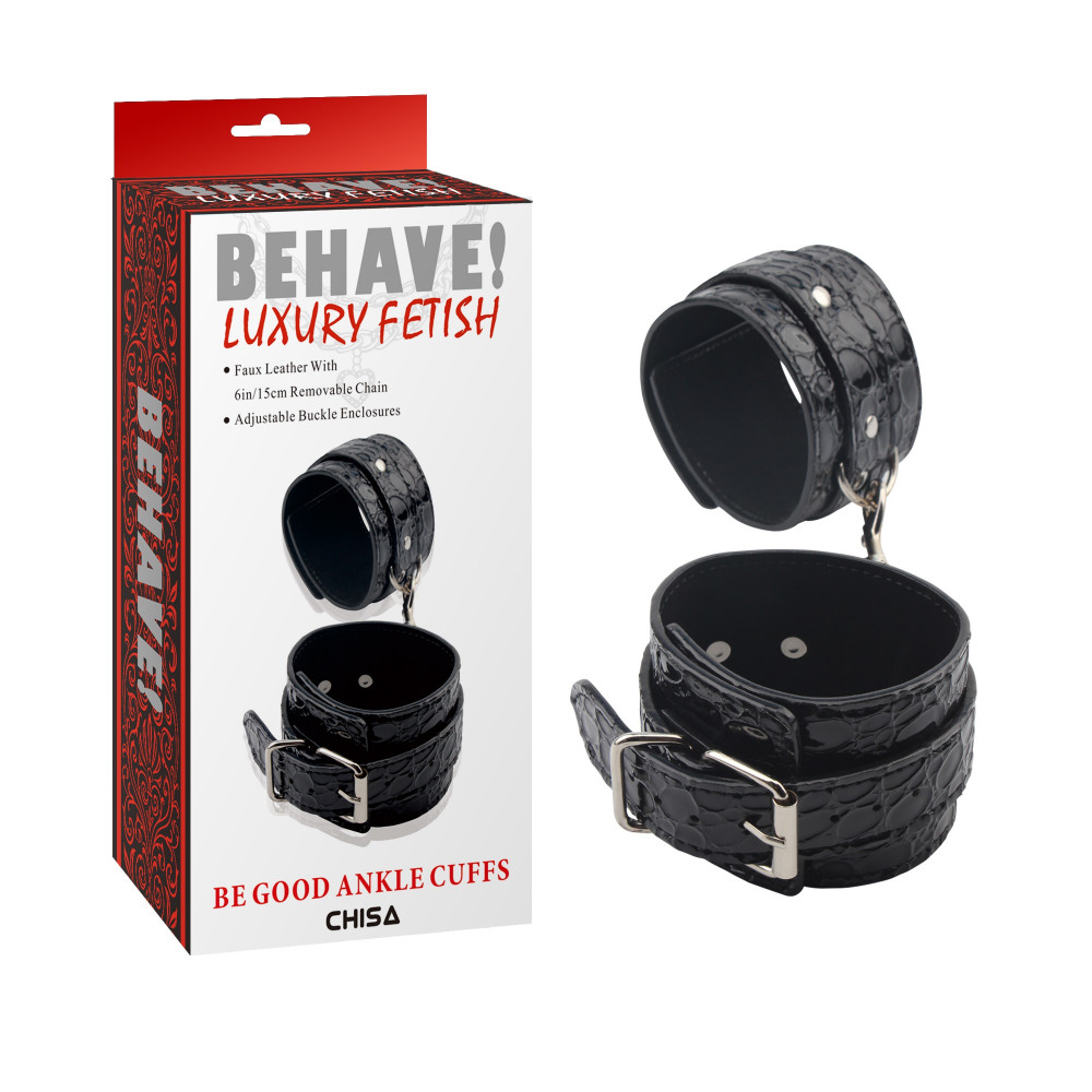 БДСМ игрушки - Поножи Chisa Behave! Luxury Fetish с металлической фурнитурой, черные