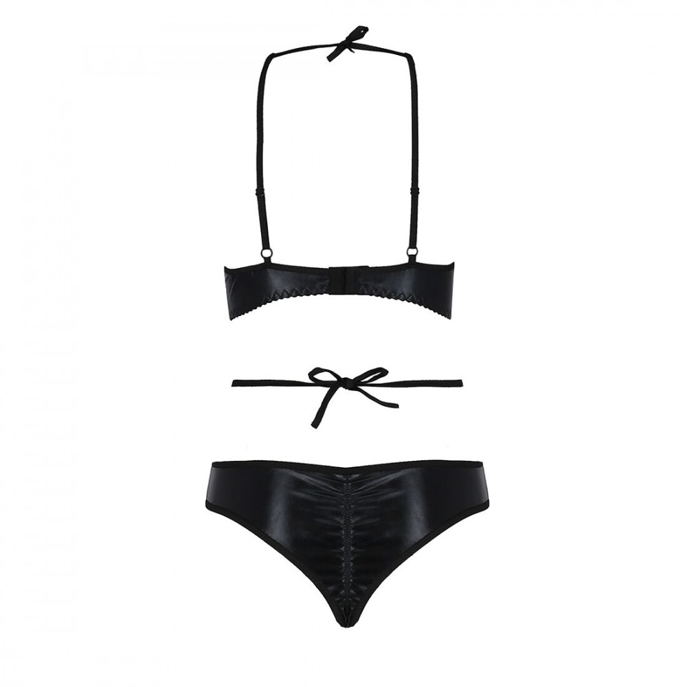 Эротические комплекты - Комплект белья Passion NAVEL SET black XXL/XXXL Black, трусики, лиф, кружевные и латексные вставки 1