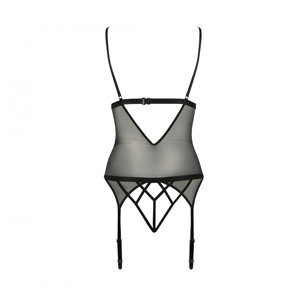 Эротические корсеты - Корсет с открытой грудью DIABOLINA CORSET black XXL/XXXL - Passion, пажи, трусики, полупрозрачный 2