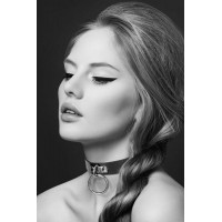 Чокер с кольцом для поводка Bijoux Pour Toi - FETISH Black, экокожа
