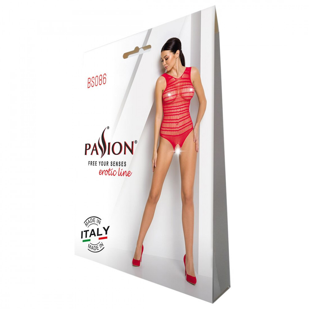 Бодистокинг - Бодистокинг с доступом Passion BS086 red, вертикальная сетка, вырез на спинке 2