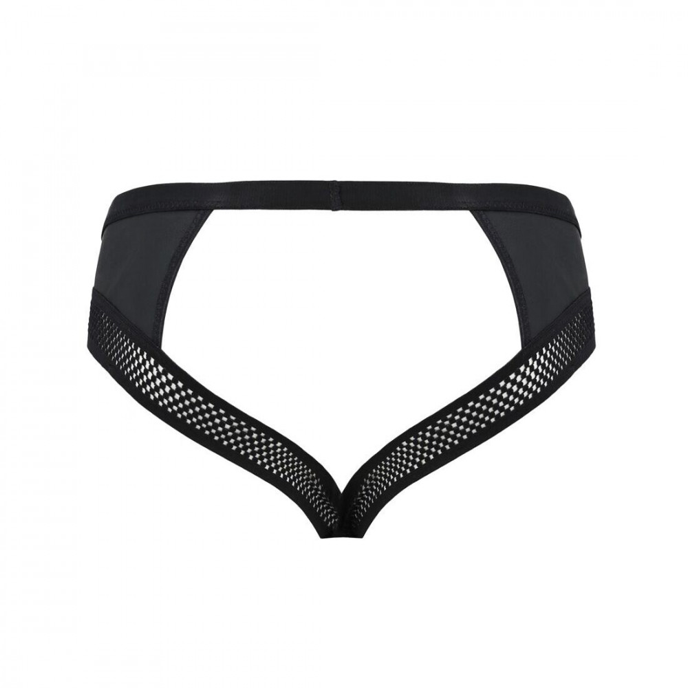 Стринги, трусы и шорты - Мужские трусы с цепочкой Passion 030 Slip Tom XXL/XXXL Black, экокожа, открытые ягодицы 1