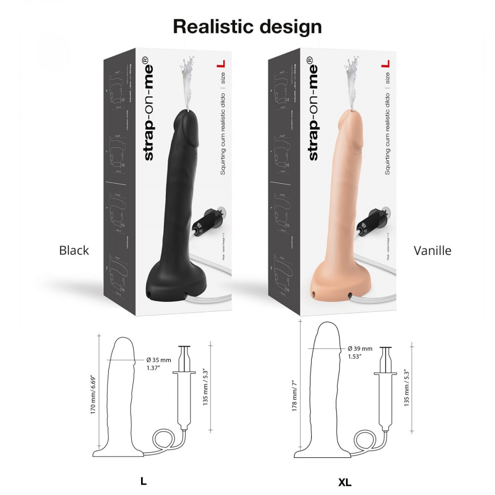 Фаллоимитатор - Кончающий фаллоимитатор Strap-On-Me Squirting Cum Dildo Realistic Black, диам. 3,5 см, силикон 4