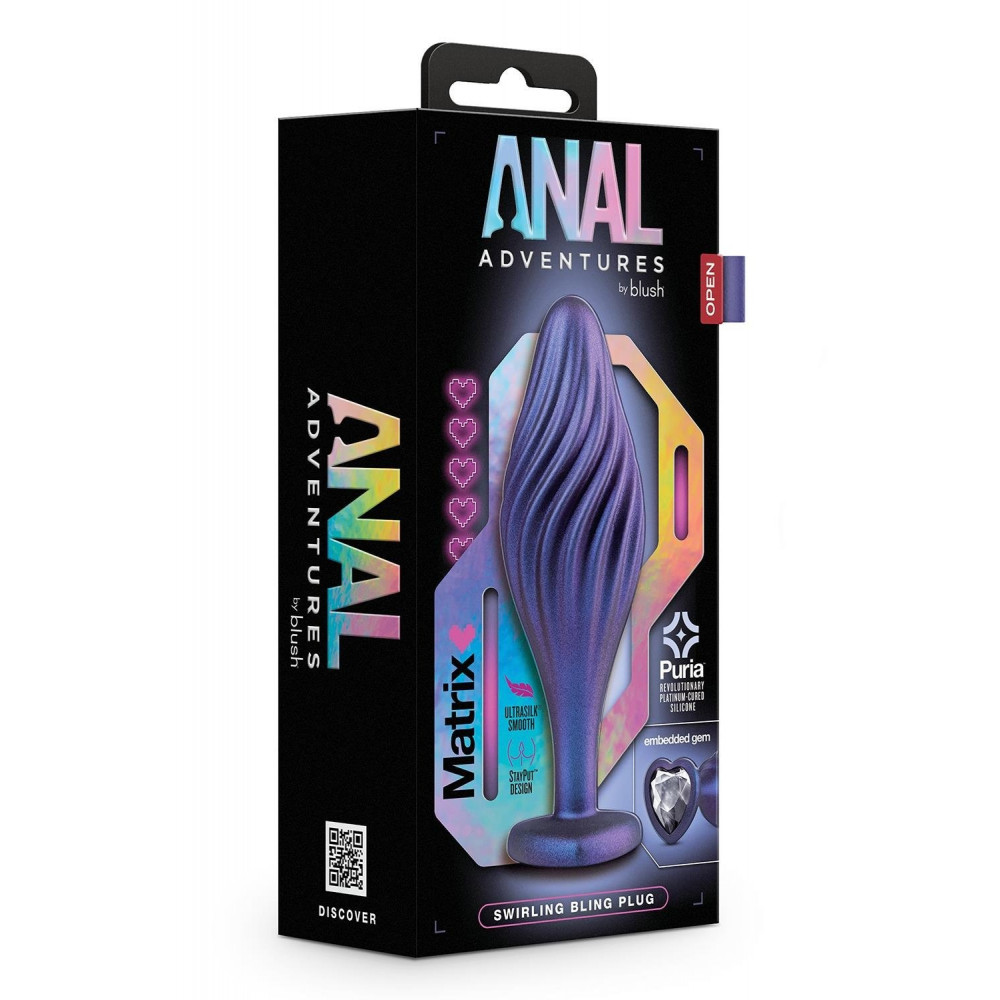 Секс игрушки - Текстурированная анальная пробка Blush Anal Adventures Matrix украшенная камнем, фиолетовая 7
