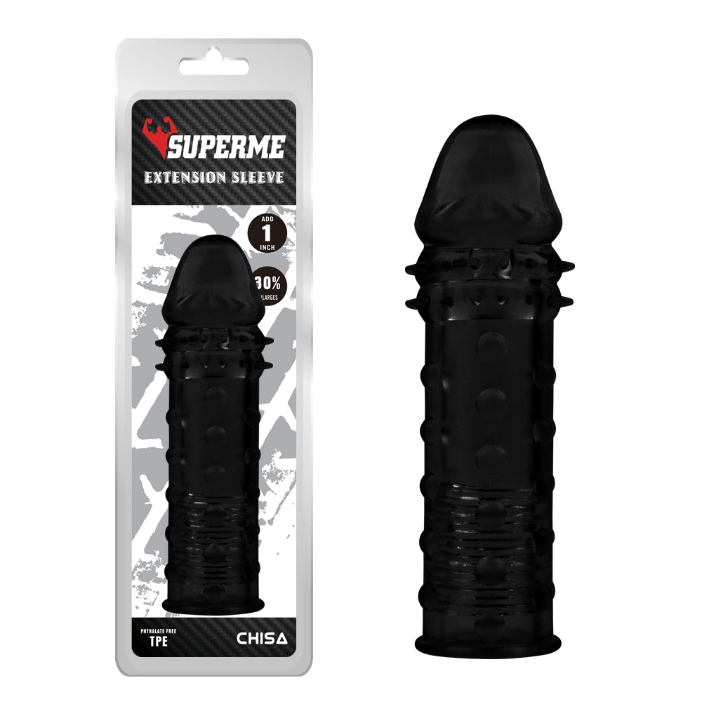 Секс игрушки - Насадка c выраженной головкой Chisa Superme Extensio и шипами, черная