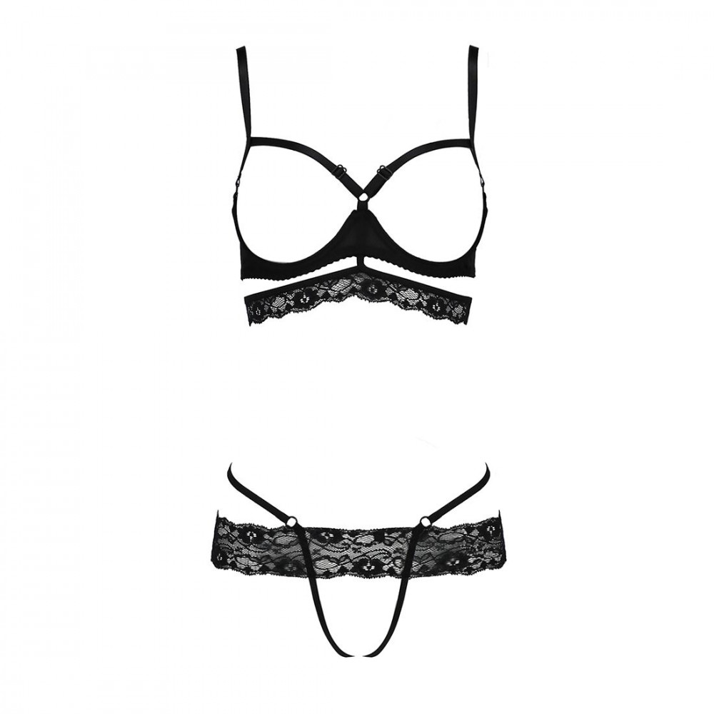 Эротические комплекты - Комплект белья из стреп Passion SARIA SET L/XL Black, открытый доступ, открытая чашка, кружево 2
