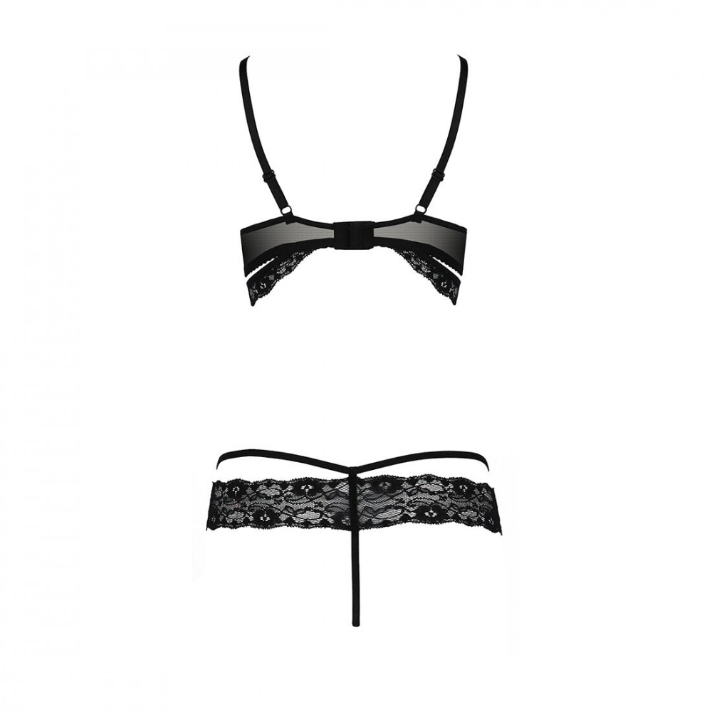 Эротические комплекты - Комплект белья из стреп Passion SARIA SET L/XL Black, открытый доступ, открытая чашка, кружево 1