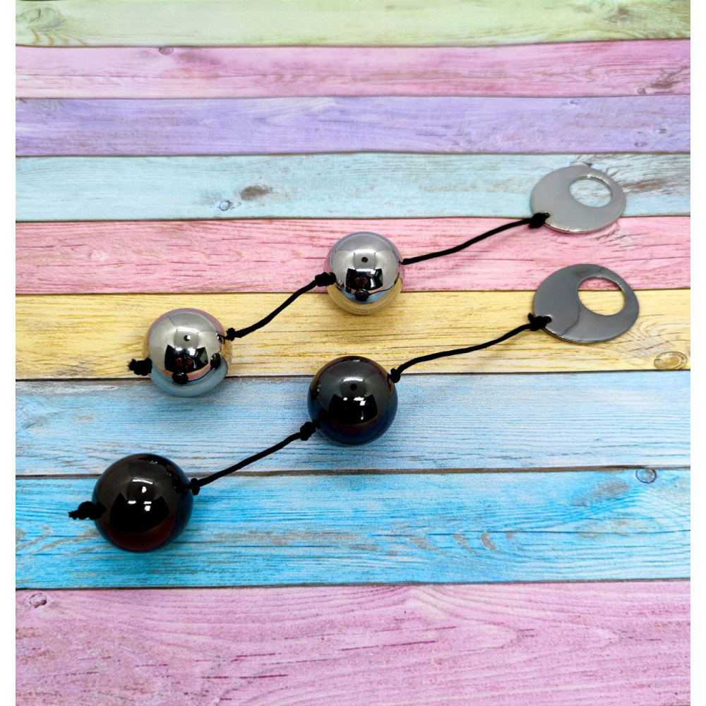Вагинальные шарики - Металлические вагинальные шарики DOMINO METALLIC BALLS, CHROME BLACK 2