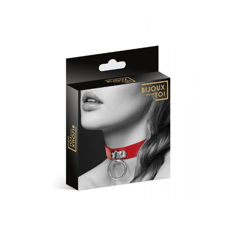 Чокеры, портупеи - Чокер с кольцом для поводка Bijoux Pour Toi - FETISH Red, экокожа 1