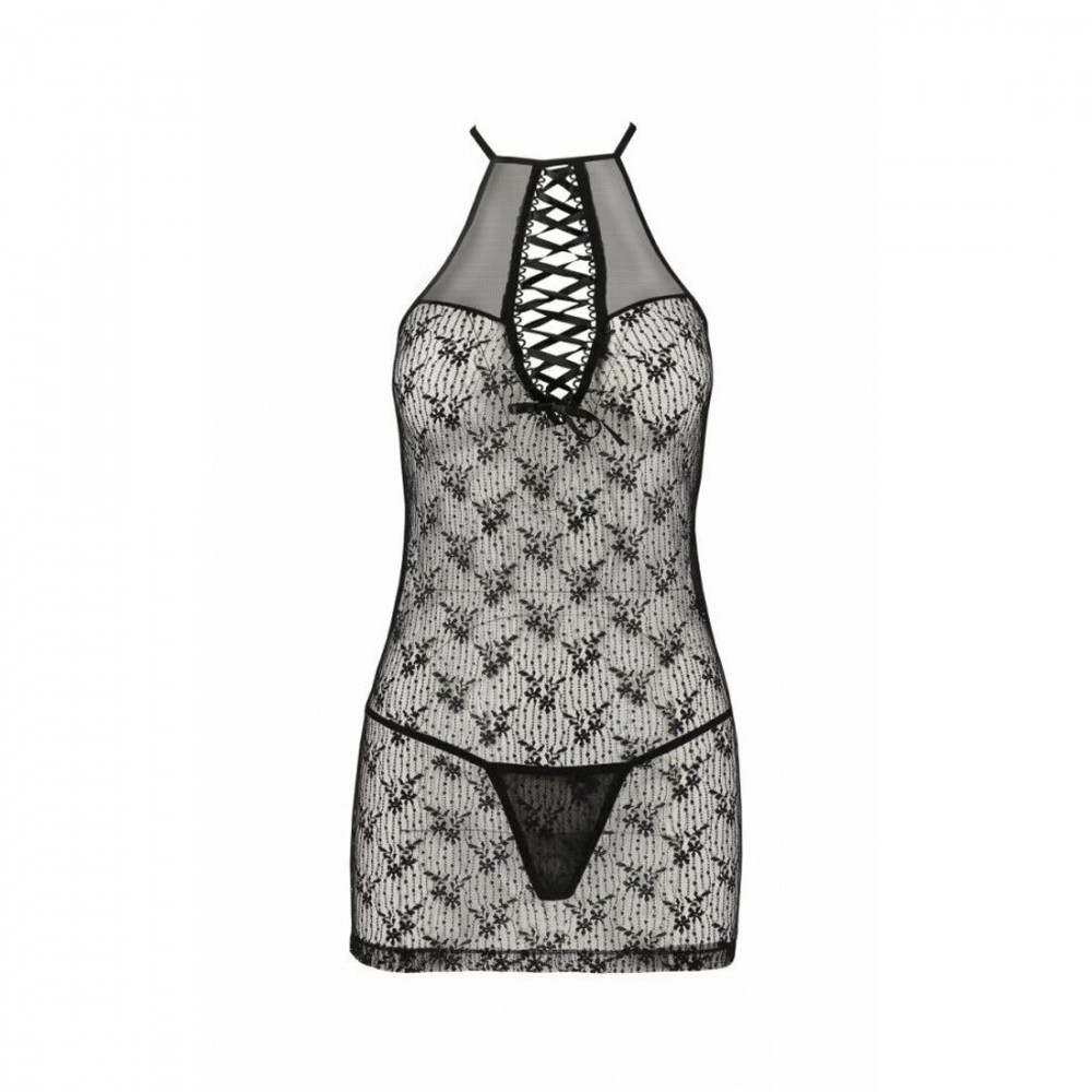 Эротические пеньюары и сорочки - Полупрозрачная сорочка AZALIA CHEMISE black L/XL Passion 2