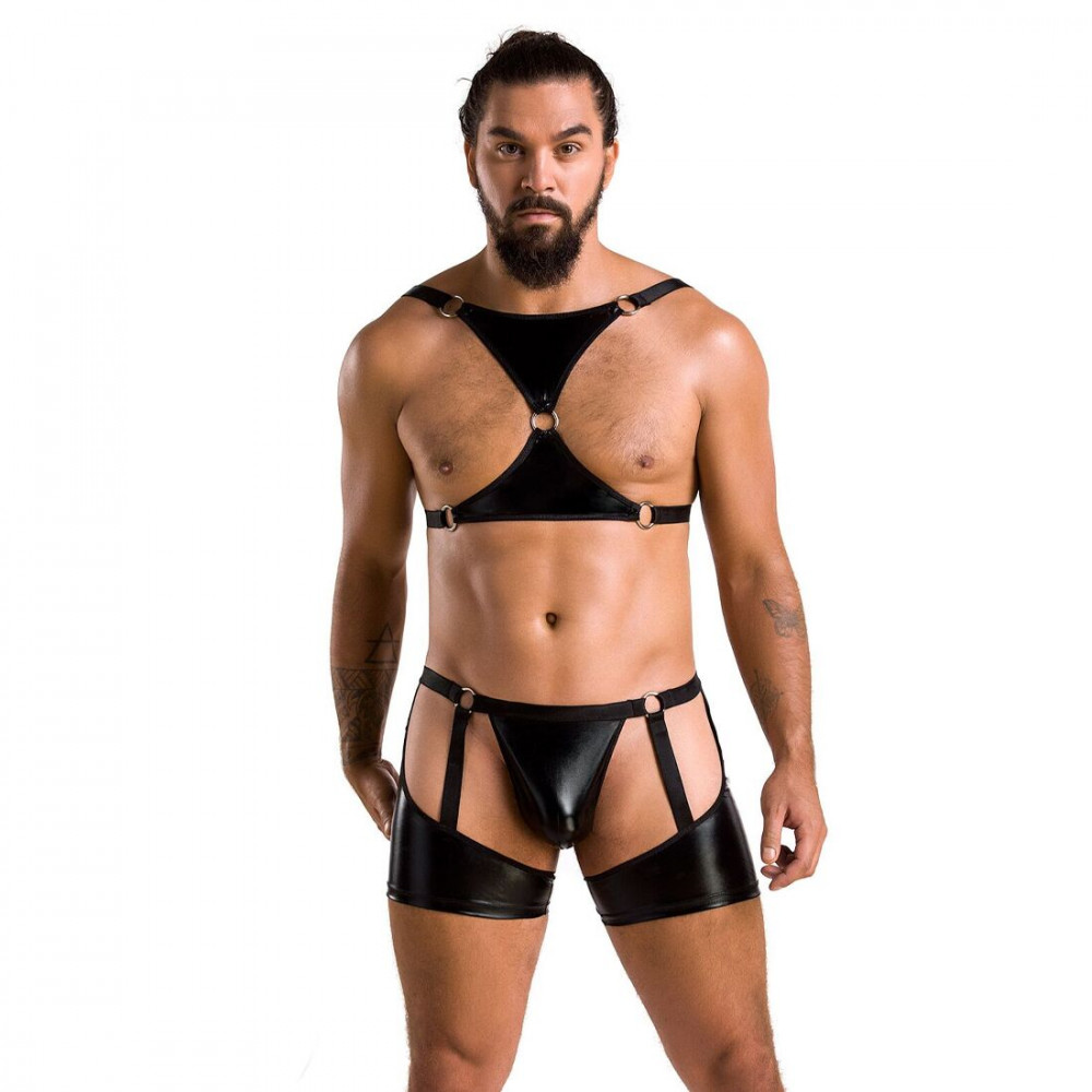 Стринги, трусы и шорты - Комплект эротического мужского белья Passion 047 Set John XXL/XXXL Black, трусы, портупея 4
