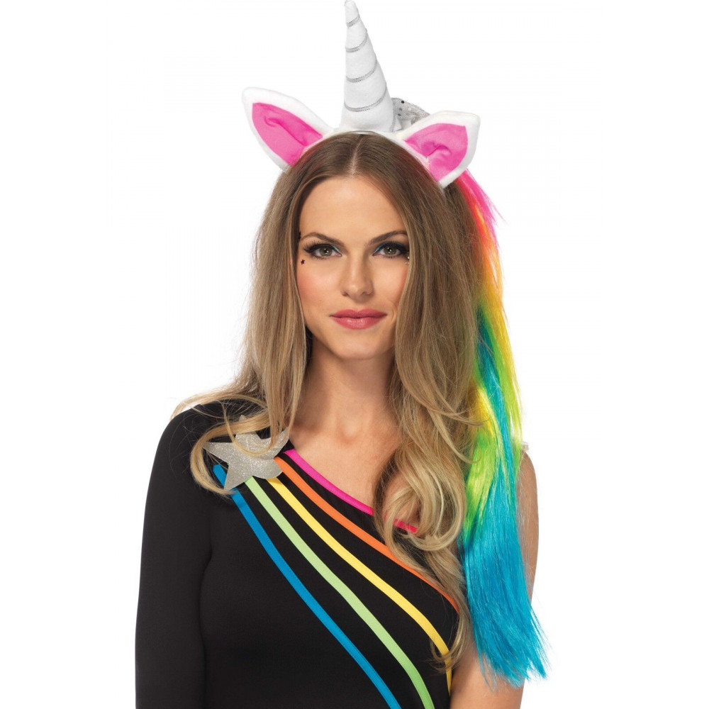Маски - Обруч рог единорога Leg Avenue Magical Unicorn Headband, с радужной гривой