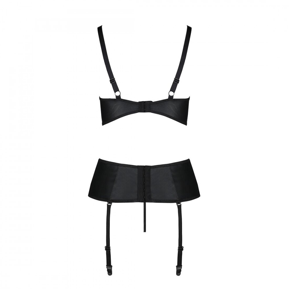 Эротические корсеты - Корсет с открытой грудью Passion JANNIES CORSET L/XL black, стринги в наборе 2